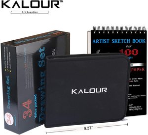 Ensemble <span class=keywords><strong>de</strong></span> 34 crayons à dessin et à croquis dans un étui en nylon pour le dessin et le croquis avec un bloc A5, 100 pages et divers accessoires - Product Image 3