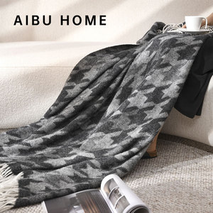 Aibu nhà 100% New Zealand cừu len giường chăn màu xám Hound răng kiểm tra chăn ném 140*200 cm len chăn - Product Image 4