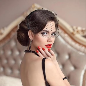 Bandeau noir vintage d'une <span class=keywords><strong>femme</strong></span> voile <span class=keywords><strong>mariage</strong></span> adapté aux accessoires de mariée fête coiffure d'anniversaire PROM - Product Image 4