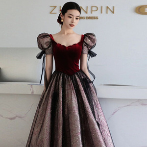 Elegant Ball Gown Long Dress Sweetheart Neckline Empire Waist Red Black Contrast Color Performance Evening Wear - Product Image 3