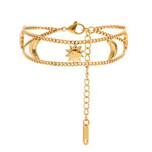 กำไลข้อมือสแตนเลสสตีลแบบคลาสสิกสองสายเคลือบทอง 18K PVD พร้อมจี้พระอาทิตย์พระจันทร์ ของขวัญสำหรับผู้หญิง ขายส่ง - Product Image 6