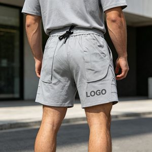 Shorts pour hommes gris déchirés, style Bermuda, taille mi-haute, avec cordon de serrage, en coton décontracté, respirant, pour le sport et les loisirs - Product Image 3