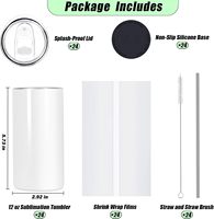 Gobelets de sublimation vierges de 12 oz en acier inoxydable à double paroi isolés, avec pailles et brosses pour enfants, emballés individuellement en vrac