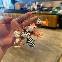 Nouveau Porte-clés Tendance Dessin Animé Zèbre Singe, Breloque de Sac Mignonne, Chaîne Créative, Pendentif Animal aux Grands Yeux