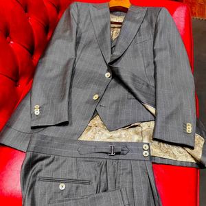 Traje de 3 piezas de lana VBC italiana, de botonadura sencilla, <span class=keywords><strong>medio</strong></span> entallado, con estampado pata de gallo marrón, corte ajustado, para negocios, bodas <span class=keywords><strong>y</strong></span> uso formal, con chaleco <span class=keywords><strong>y</strong></span> pantalón. - Product Image 2