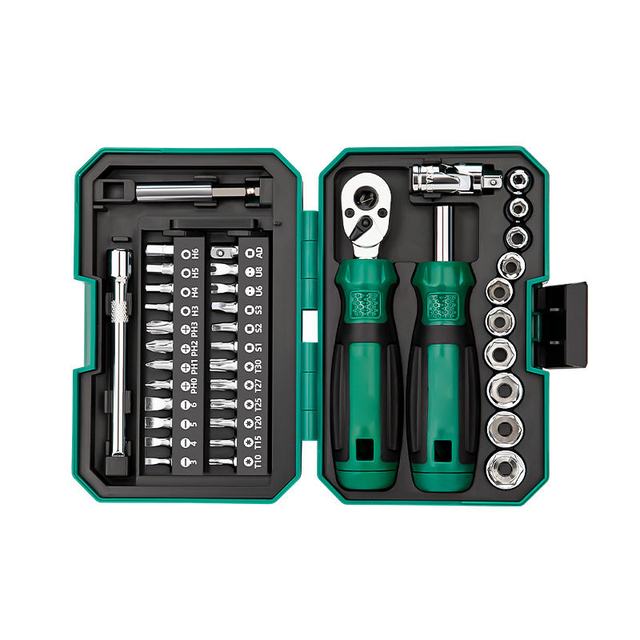 Household Multi-tool Set Nickel Finish OEM Customizable Small Fly Ratchet Wrench Large Torque 40-Piece Socket Screwdriver