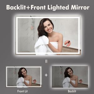 Miroir de salle de bain rectangulaire contemporain à LED intelligent - Miroir de coiffeuse rétroéclairé anti-buée à intensité variable avec commande tactile Bluetooth - Product Image 3