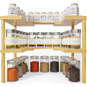 Custom Bamboo Expandable Stackable Spice Rack Organizer For Cabinet