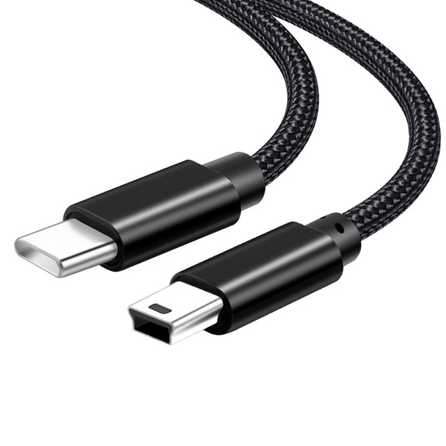 3A Fast Charging Type-C to MiniUSB Data Cable with PVC Jacket Braid Shielding for Laptop Camera Hard Disk Box T-Port Connection