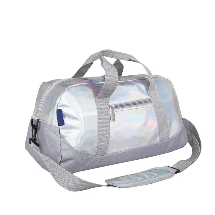 Bolsa de duffle holograma para meninas, bolsa de dança de alta qualidade para academia, metálica, pu, holográfica, para crianças