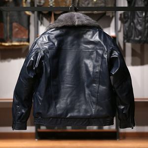 Giacca di pelle di vera pelle da pilota di qualità superiore invernale con pelliccia di visone Unisex giacca di pelle di capra - Product Image 3