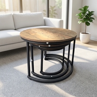 Ensemble de 3 tables gigognes circulaires modernes avec plateau en bois durable, table basse pliable pour salon, garantie 3 ans, commande en gros