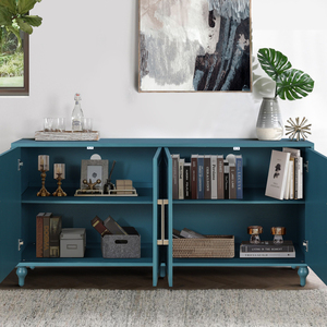 Aparador Moderno de Madera de 63'' con Puertas Talladas con Flores, Tiradores Metálicos y Estantes Ajustables - Product Image 6