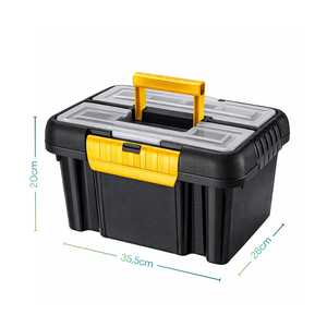 Boîte à outils noire 10 litres avec couvercle et compartiments, boîte de rangement en plastique rigide pour outils et équipements - Product Image 2