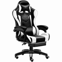 Chaise de jeu ergonomique noire avec éclairage LED RGB, en cuir PU, pivotante à 360 degrés, dossier haut, support lombaire, pour la maison et le bureau