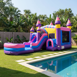 Castillo Inflable Comercial Divertido con Tobogán Rosa para Niños, Casa <span class=keywords><strong>de</strong></span> Brinco Inflable para Fiestas Infantiles, Parque Temático al Aire Libre - Product Image 1