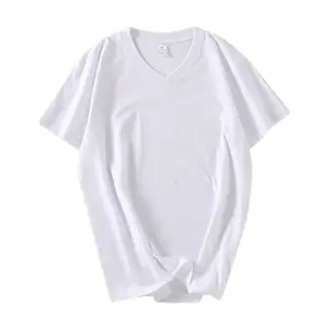 High Quality 210gms Cotton Men Plain Basic V Neck TShirts Custom Printing Logo Muscle Fit 100% Cotton White T-shirt