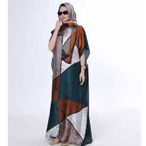 Lussuosi Abiti Etnici Africani, Vestaglie Larghe in <span class=keywords><strong>Seta</strong></span> a Due Pezzi, Caftani Islamici per Donne Musulmane, Abiti in <span class=keywords><strong>Seta</strong></span> Stampata con Copricapo - Product Image 3