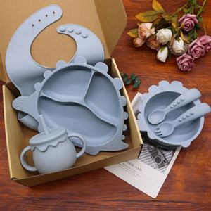 Ensemble de vaisselle pour bébé en silicone avec assiette et bol à ventouse, motif dinosaure de dessin animé, OEM d'usine - Product Image 2