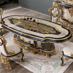 High-End Barok Design Meubilair Eettafel Set Antiek Luxe Massief Houten Eetkamermeubilair