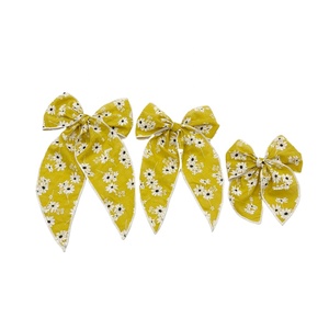 Longue queue nœud papillon <span class=keywords><strong>moutarde</strong></span> Floral marguerite Fable cheveux arc ourlé bord cheveux arc pour les filles - Product Image 1