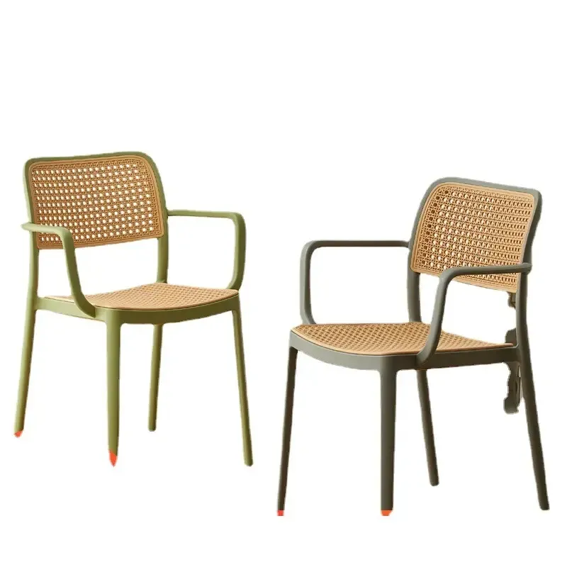 Muebles de restaurante de estilo clásico, silla de comedor de ratán de plástico para café apilable para cocina casera