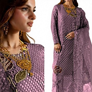 Robes pour femmes prêtes à porter, de qualité supérieure, à prix abordables, avec des broderies parfaites, robe en mousseline de soie brodée - Product Image 1