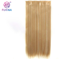 Extensions de cheveux à clipser, synthétiques, résistantes à la chaleur, longues et droites, couleur 613 #   Une seule pièce, 5 clips, extension de cheveux sans couture à clipser