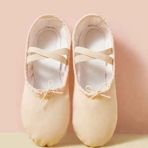 Chaussons de <span class=keywords><strong>danse</strong></span> classiques en toile confortables et très demandés avec semelle en cuir véritable, chaussures de ballerine à semelle souple pour filles - Product Image 1