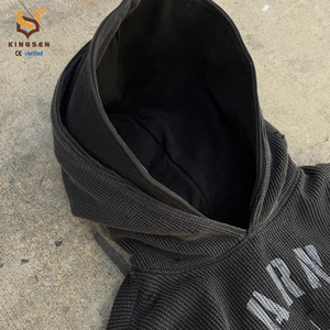 Custom Distressed 100% Cotton French Terry Vintage Solid Oversized Acid Wash Hoodie Double Layer Distressed Waffle Hoodies - Product Image 3