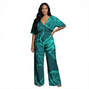 Combinaison confortable pour femme grande taille en polyester, col en V, imprimé hawaïen, motif îles polynésiennes, style plage samoan - Product Image 3