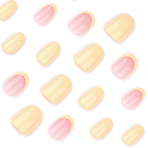 <span class=keywords><strong>Uñas</strong></span> Acrílicas Postizas Cortas Ovaladas en Rosa Nude y Amarillo Pálido, Dos Tonos, Punta Francesa, <span class=keywords><strong>Uñas</strong></span> Postizas Brillantes al por Mayor - Product Image 3