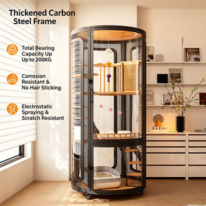 Villa pour <span class=keywords><strong>chat</strong></span> de luxe panoramique 360° circulaire, cage multi-niveaux en bois avec zone d'activités, base à roulettes, griffoir et jouet suspendu inclus - Product Image 4