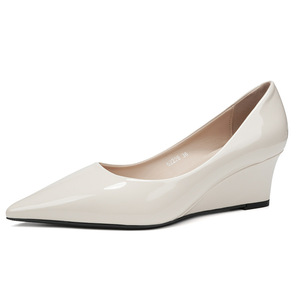 Chaussures compensées pour femmes à bout pointu en cuir verni souple à enfiler style printemps 5222B - Product Image 5