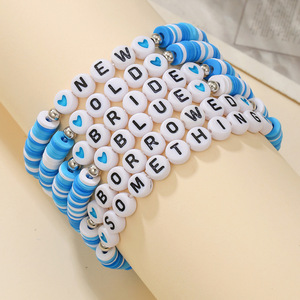 ชุดสร้อยข้อมือดินโพลิเมอร์สีชมพูแบบซ้อนได้ ลูกปัดตัวอักษร ของขวัญวันเกิดสำหรับผู้หญิง เครื่องประดับ - Product Image 2