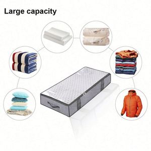 Ensemble de 2 sacs de rangement sous le lit respirants gris pour couette et édredon avec fenêtre transparente, fermetures éclair et 4 poignées robustes - Product Image 2