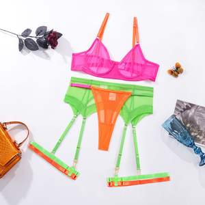 Nieuw Product Dames Sexy Kant Transparante Lingerie 3-delige Set Stevige Controle Halve Slips - Product Image 4