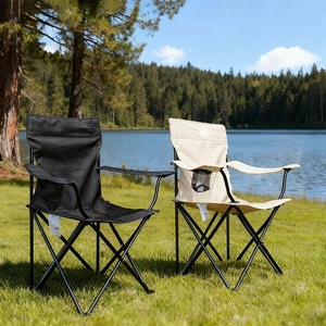Chaise pliante portable avec dossier (conforme REACH) en tissu Oxford imperméable, durable pour le camping et les voyages en extérieur - Product Image 1