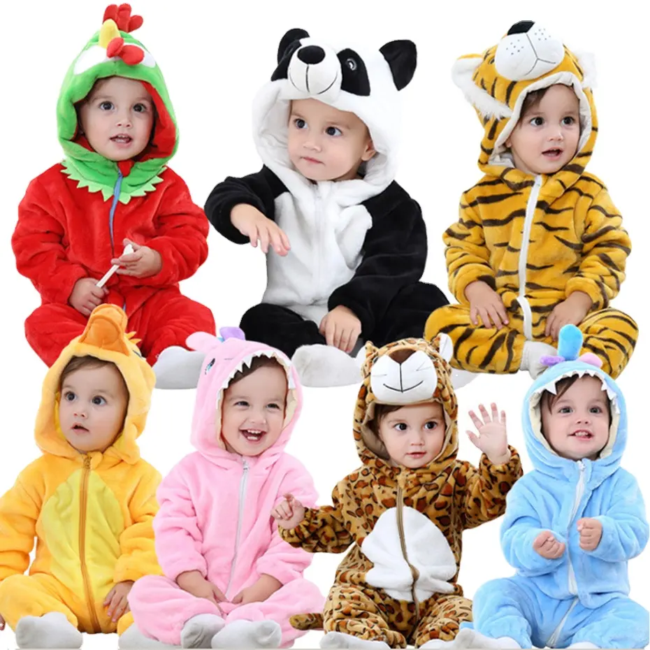 Pyjama d'hiver imprimé animaux pour bébé, grenouillère en <span class=keywords><strong>polaire</strong></span>, barboteuse mignonne, vêtement pour nouveau-né, collection 2020