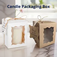 Caja de regalo de vela perfumada de papel Kraft marrón Forma de rectángulo Mango personalizable Carpeta reciclable Embalaje Diseño de estampado en caliente