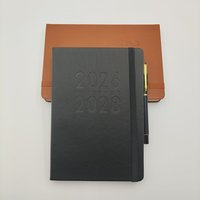 Agenda mensuel 2026-2028 en cuir personnalisé avec porte-stylo et élastique, fournitures de bureau quotidiennes, texte en anglais