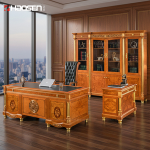 Escritorio Ejecutivo de Cuero Clásico para Oficina Presidencial, Detalles en Hoja de Oro, Tallado Artesanal, Columna Romana, Escritorio de Lujo para Oficina - Product Image 1