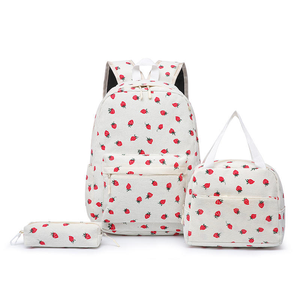 2026 New Three-piece Set Girls' Corduroy Printed Strawberry Lightweight Strap Backpack Large Capacity Shoulder Bags for Women - Product Image 3