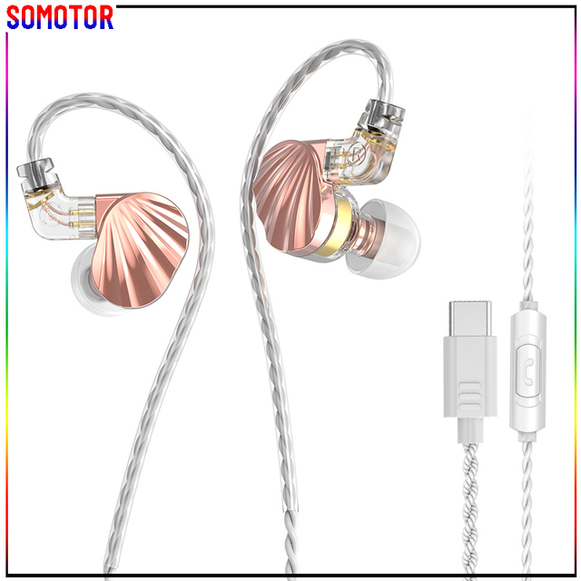 Dual-Dynamic Driver Earphones Sports Music Monitoring In-Ear Wired Earbuds with Type-C 120cm Cable