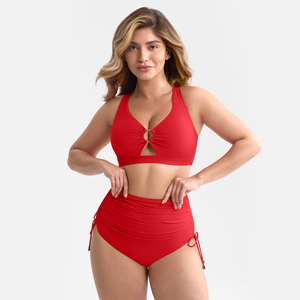 Maillot de bain deux pièces à col <span class=keywords><strong>en</strong></span> V avec cordon de serrage latéral et contrôle du ventre pour femmes, vente <span class=keywords><strong>en</strong></span> gros - Product Image 2