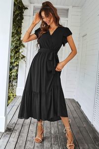 Vestido Maxi Bohemio Floral de Verano para Mujer, Manga Corta, Cuello en V Cruzado, con Volantes, Largo y Fluido, para Playa o Boda - Product Image 2
