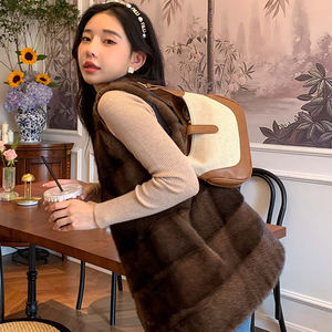 Gilet di Visone da <span class=keywords><strong>Donna</strong></span> in Pelliccia Intera Importata, Lavorato a Maglia, Eco-Sostenibile, Senza Maniche, con Collo a O, Stile Dolce 2025, Versatile per Primavera e Autunno - Product Image 6