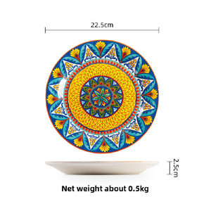 Assiette en céramique américaine Assiette ronde à steaks et pâtes Assiette plate peinte Assiette de <span class=keywords><strong>restaurant</strong></span> thaïlandais de 9 pouces - Product Image 3