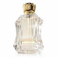 Flacon de parfum en verre côtelé vertical de 100 ml, rechargeable, avec pompe, bouchon rectangulaire doré en forme de couronne, brume de parfum de luxe