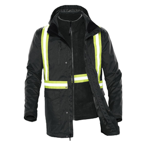 Veste de travail en cuir polyester premium 300 GSM, beige, avec bandes réfléchissantes, panneaux personnalisés, capuche embossée sur le devant, imperméable, veste de sécurité - Product Image 1